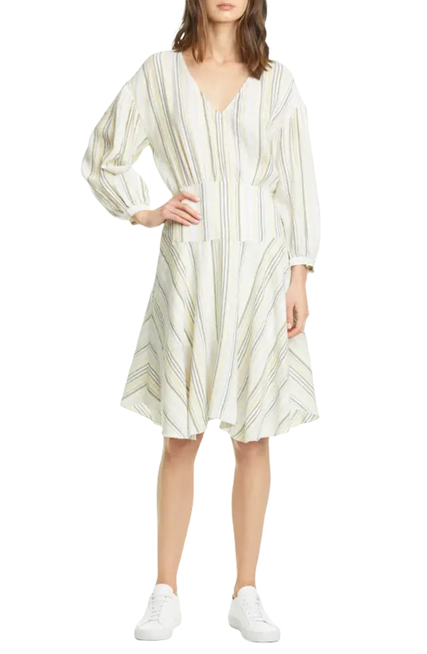 NWT Anthony Thomas Melillo ATM Linen Blend Striped Lined Puff Sleeve Dress 2